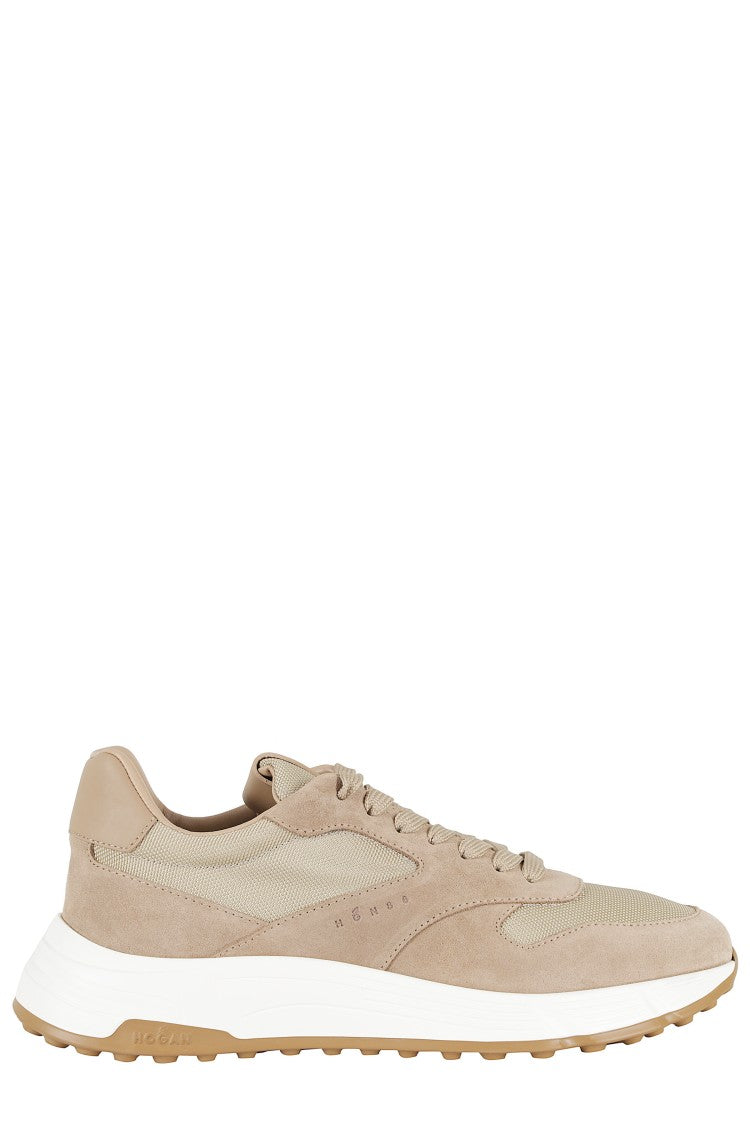 Hogan Sand Hyperlight Laced Suede-Trim Leather Sneakers