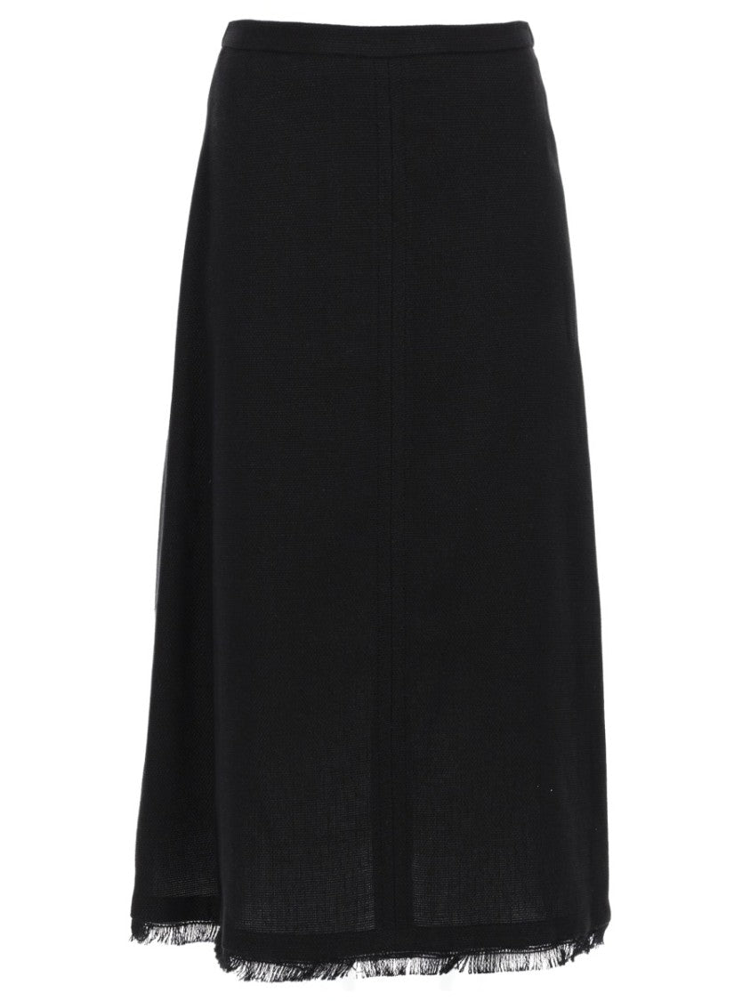 Max Mara A-Line Midi Skirt With Fringed Hem And Clean Waistband