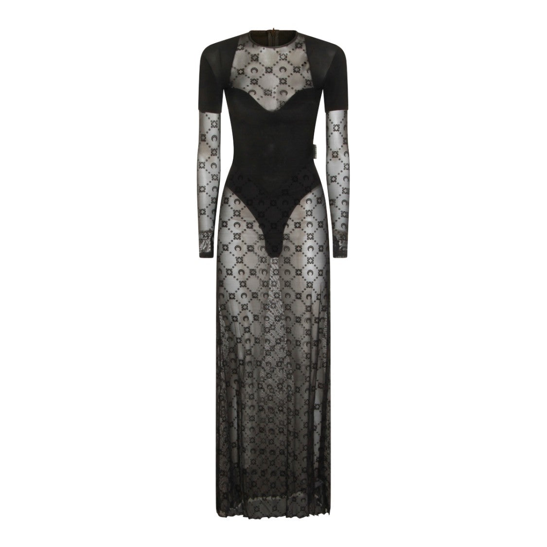 Marine Serre Opaque And Sheer Maxi Dress With Crescent Moon Motif