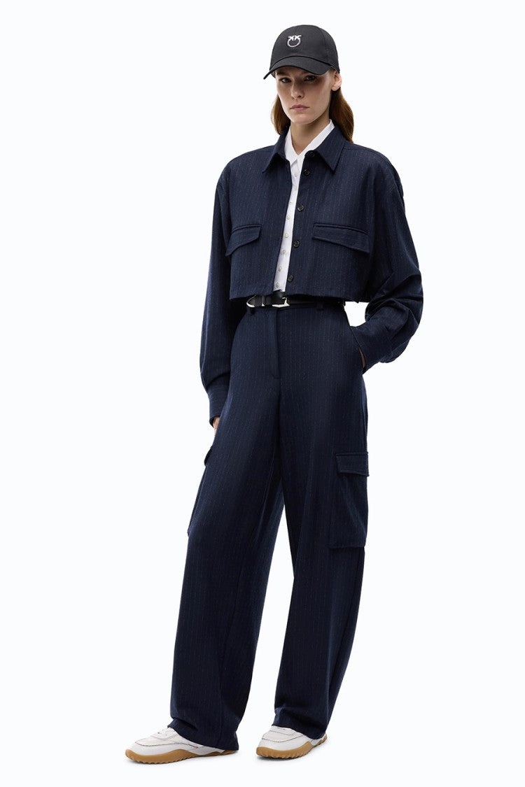 Pinko Black Pinstriped Wide-Leg Cargo Pants