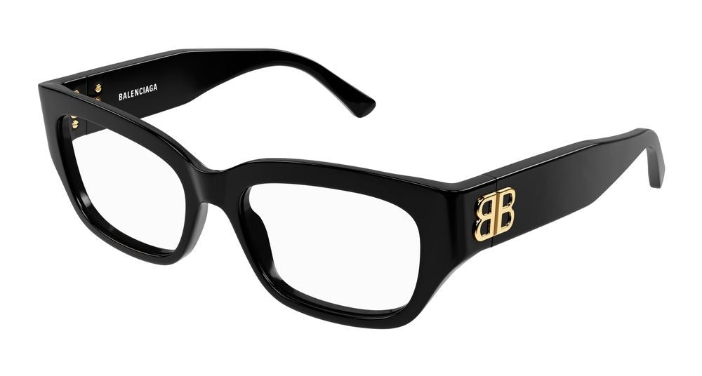 Balenciaga Black Gold-Tone Logo Accents Eyeglasses