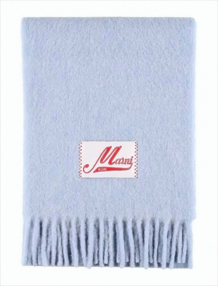 Marni Light Blue Alpaca Blend Scarf With Fringed Ends