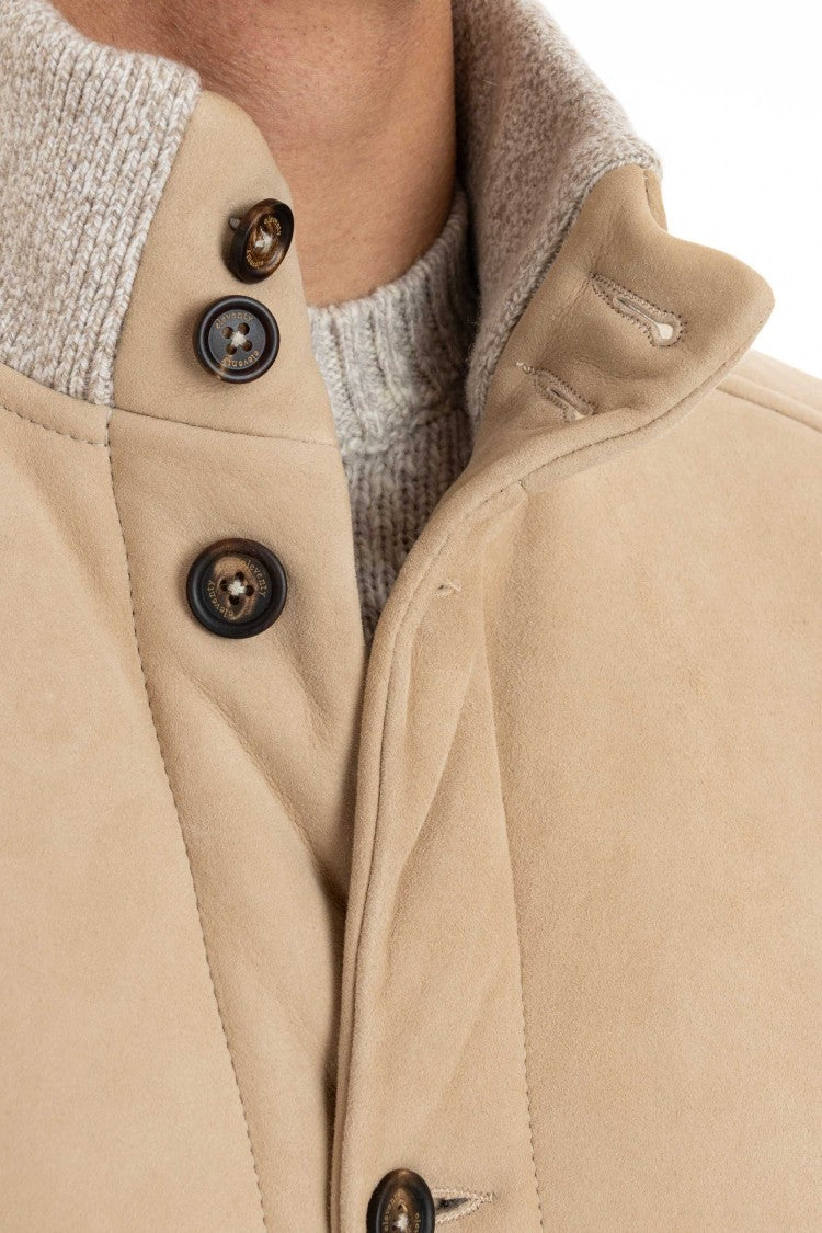 Eleventy Shearling Bomber With Knit Sleeves