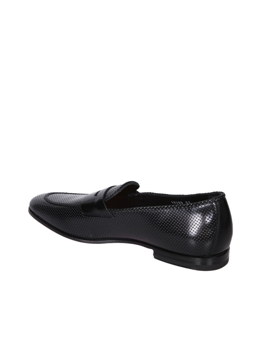 Santoni Black Glossy Leather Loafers