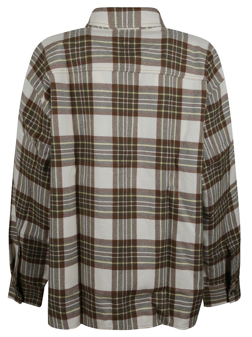 Ami Paris Brown And White Checked Shirt With Structured Collar