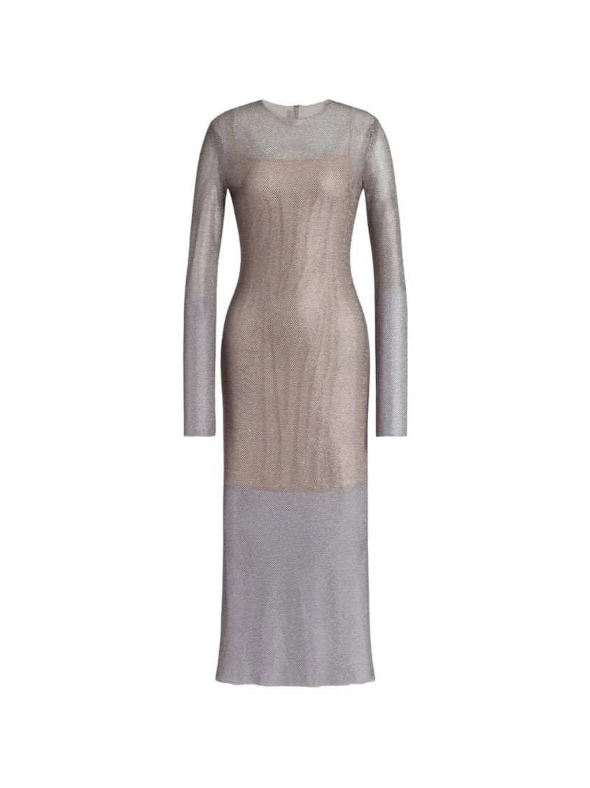 Alberta Ferretti Two-Tone Silver Mesh Dress With Fitted Silhouette