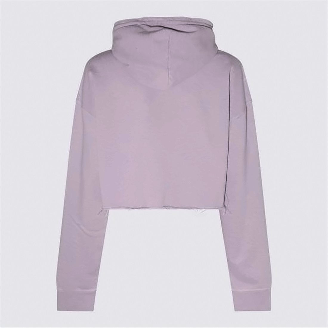 Ganni Cropped Lavender Hoodie With Drawstring And Raw Hemline