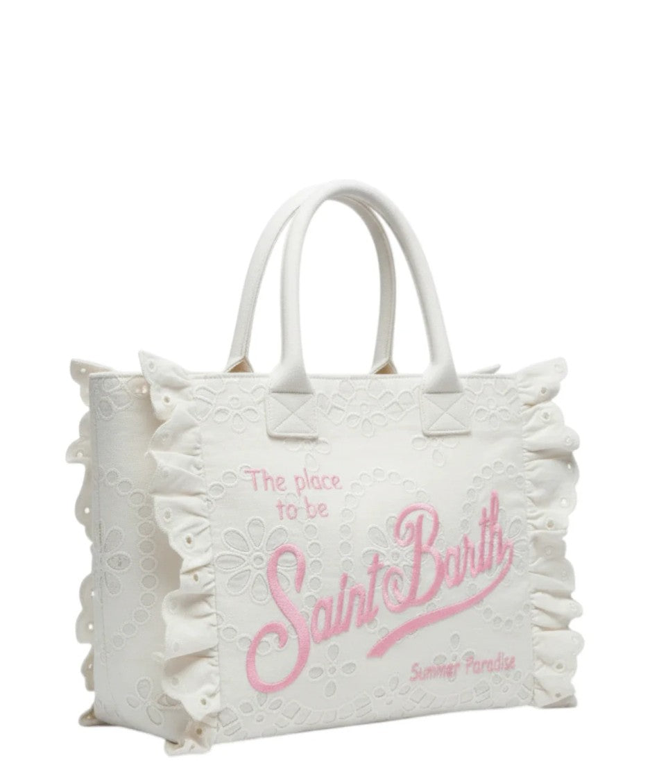 Mc2 Saint Barth White Intricate Eyelet Embroidered Tote Bag