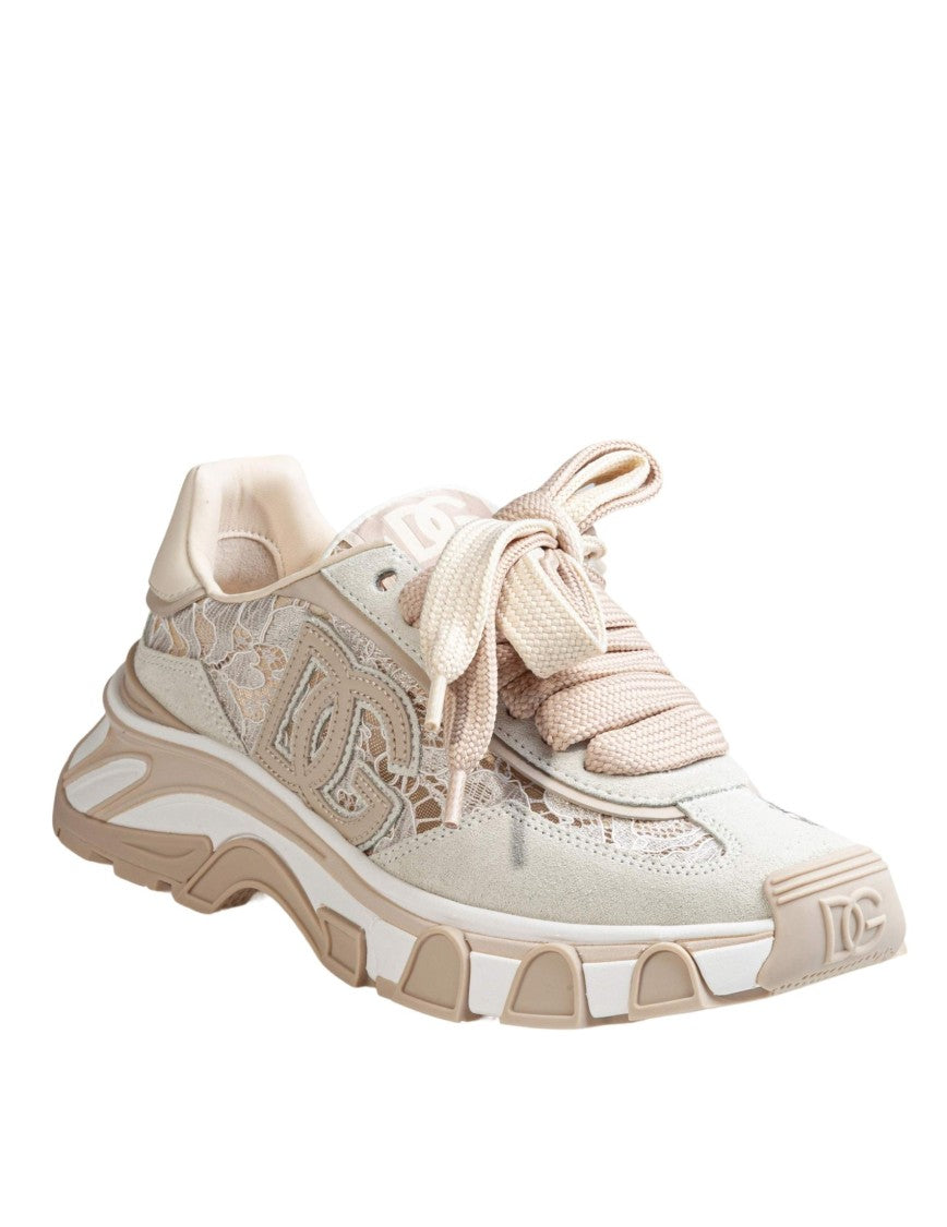 Dolce & Gabbana Cream Lace Sneakers With Sole