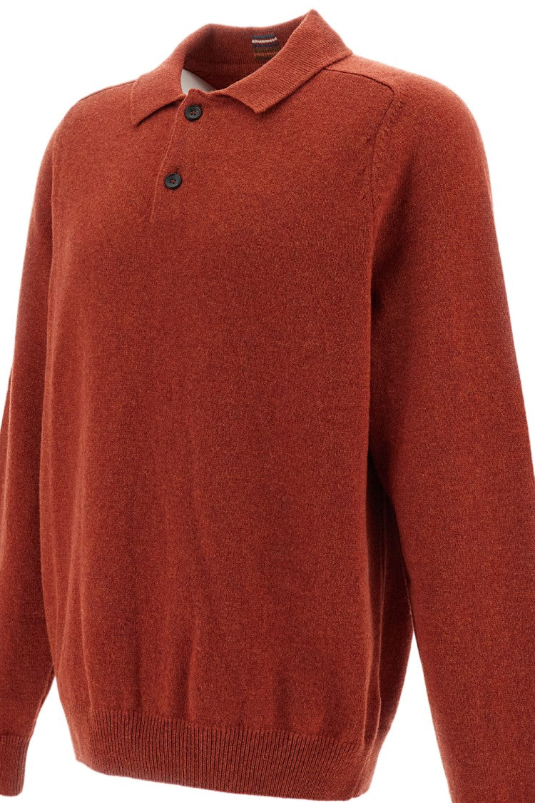 Paul Smith Red Long-Sleeved Merino Wool Polo Sweater