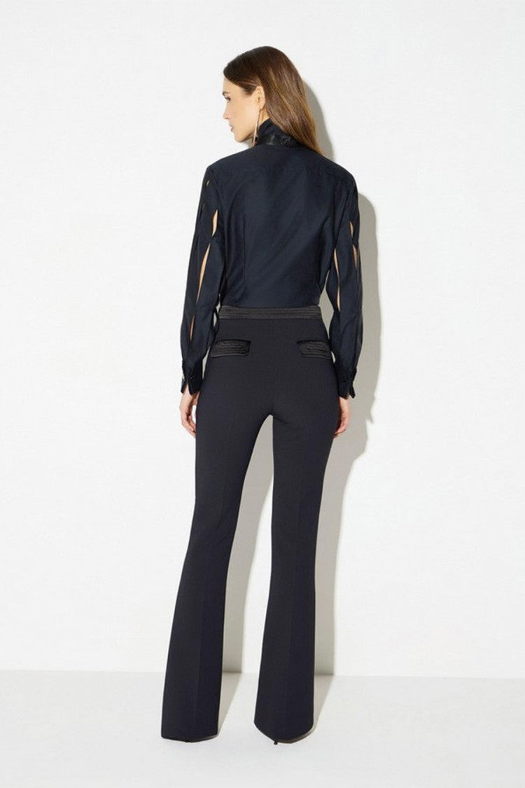 Elisabetta Franchi Black Cotton Bow-Tie Collar Shirt