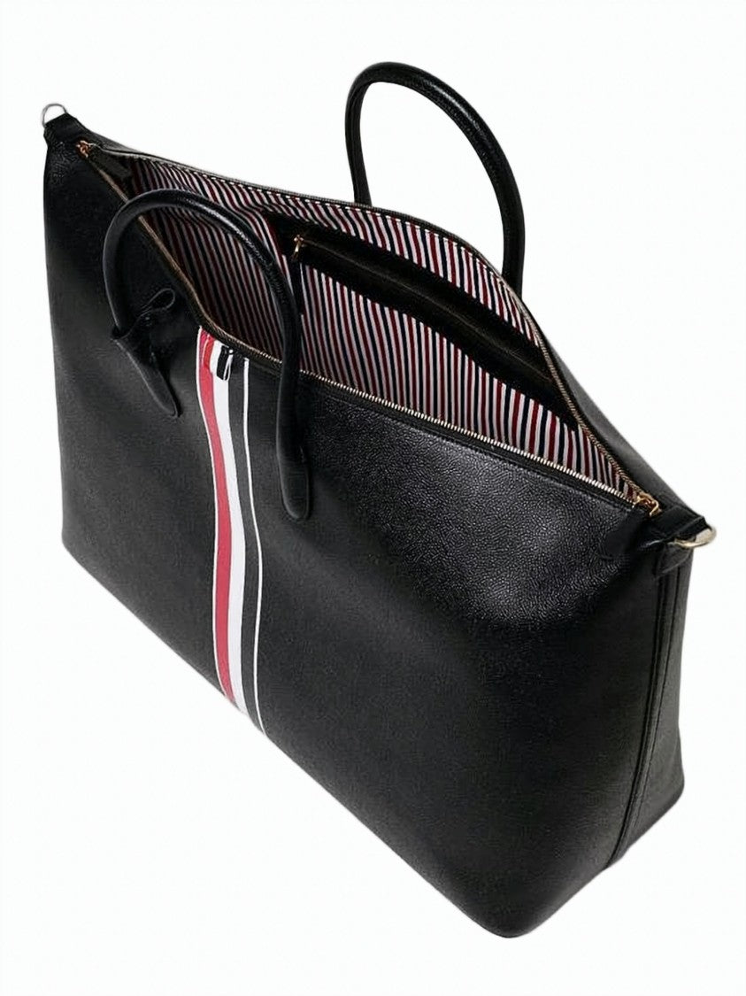 Thom Browne Structured Calf Leather Shoulder Bag With Striped Accent