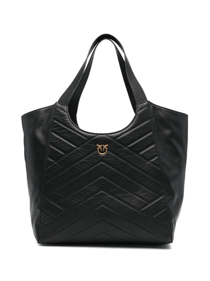 Pinko Chevron Quilted Black Shoulder Bag With Dual Straps