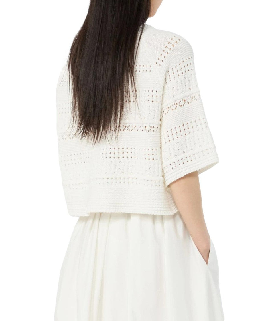 Max Mara Cropped Knit Top With Openwork Design