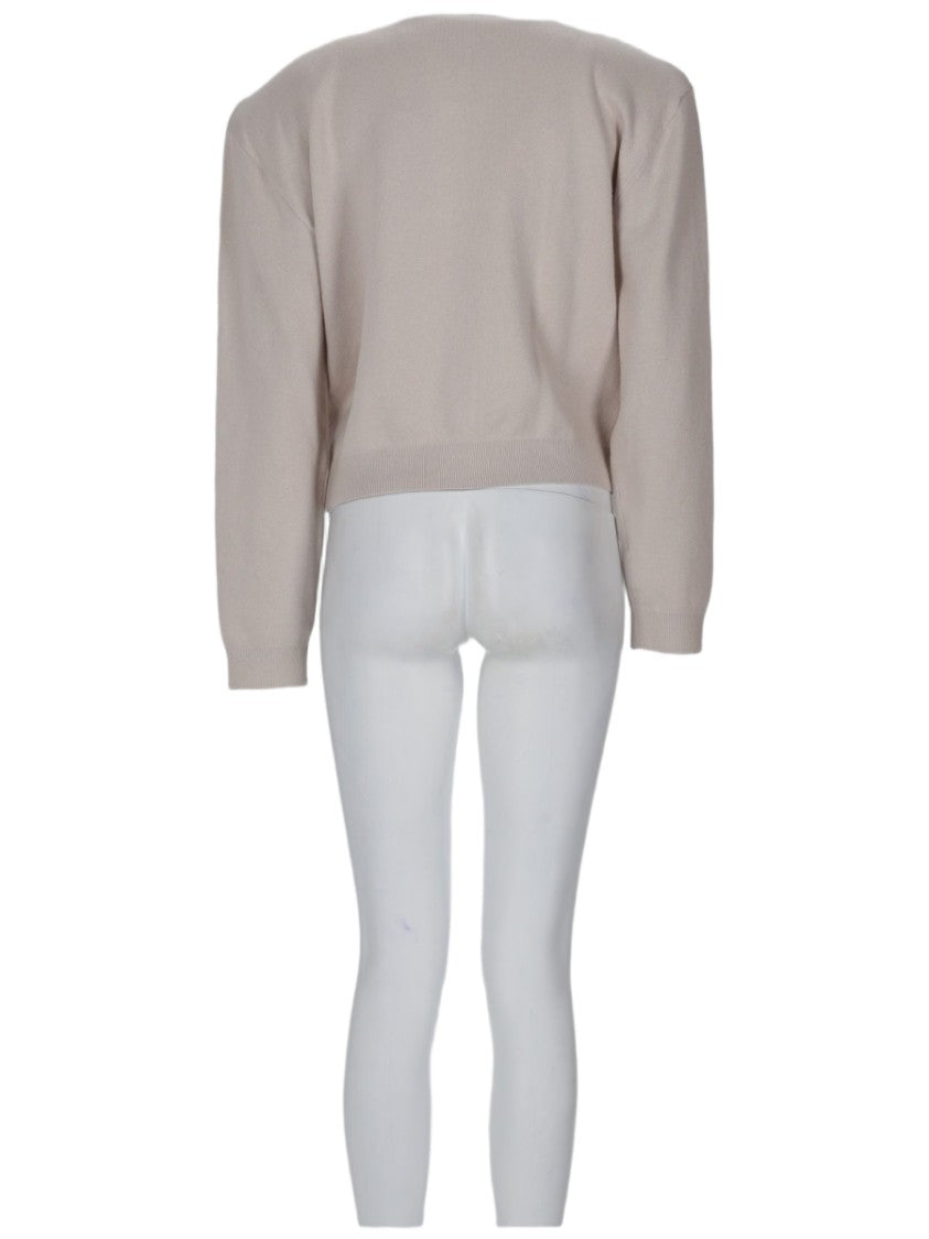 Rotate Cropped Cardigan With Vertical Logo Detailing In Neutral Tones
