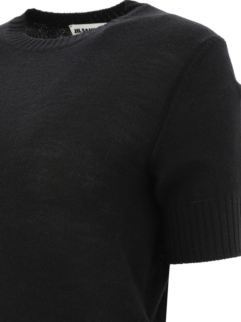 Jil Sander Minimalist Black Wool Sweater With Ribbed Detailing