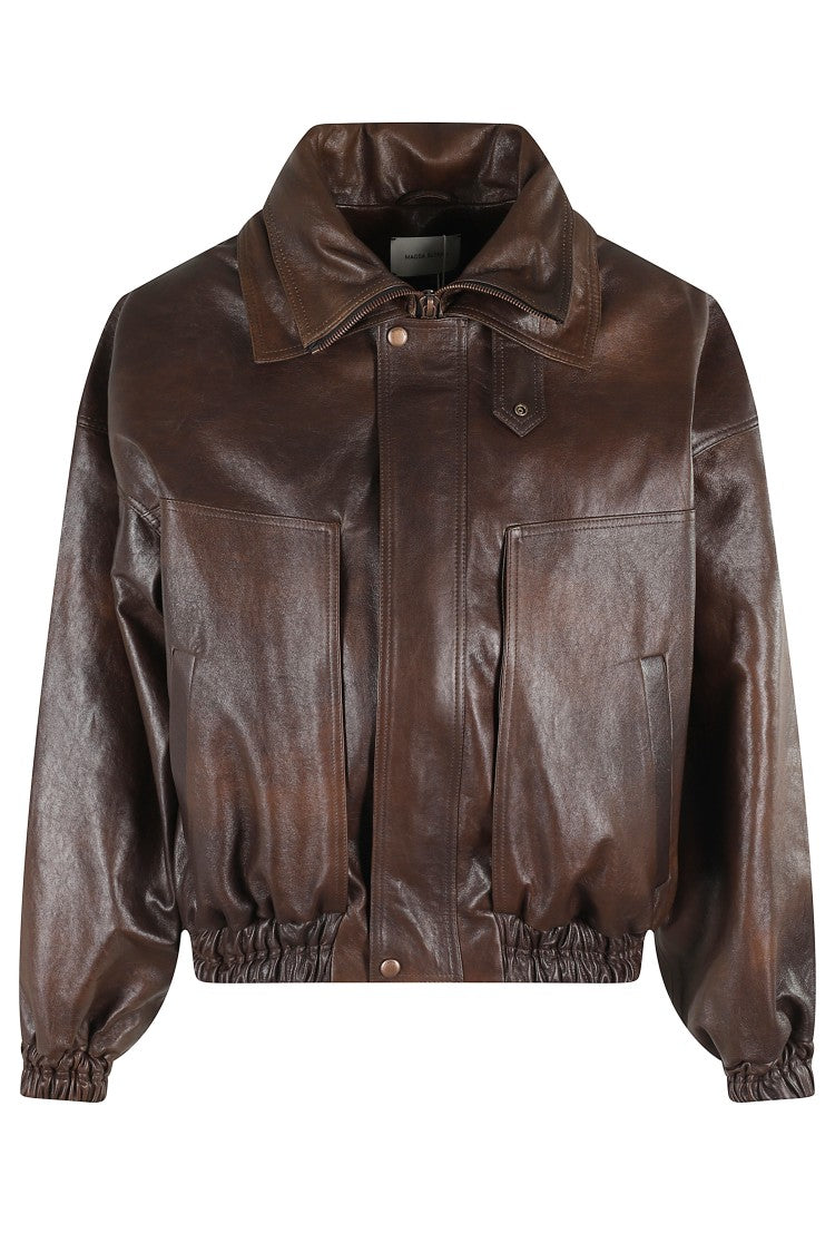 Magda Butrym Cropped Brown Leather Jacket