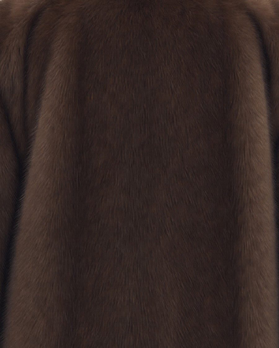 Stand Studio Grey Brown Journi Oversized Faux Fur Jacket