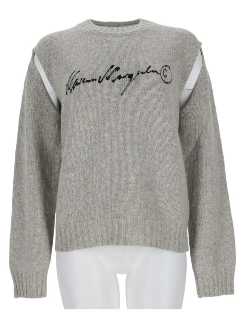 Mm6 By Maison Margiela Relaxed Fit Grey Sweater With Embroidered Script