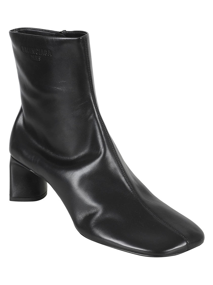 Balenciaga Square Toe Black Lambskin Ankle Boots