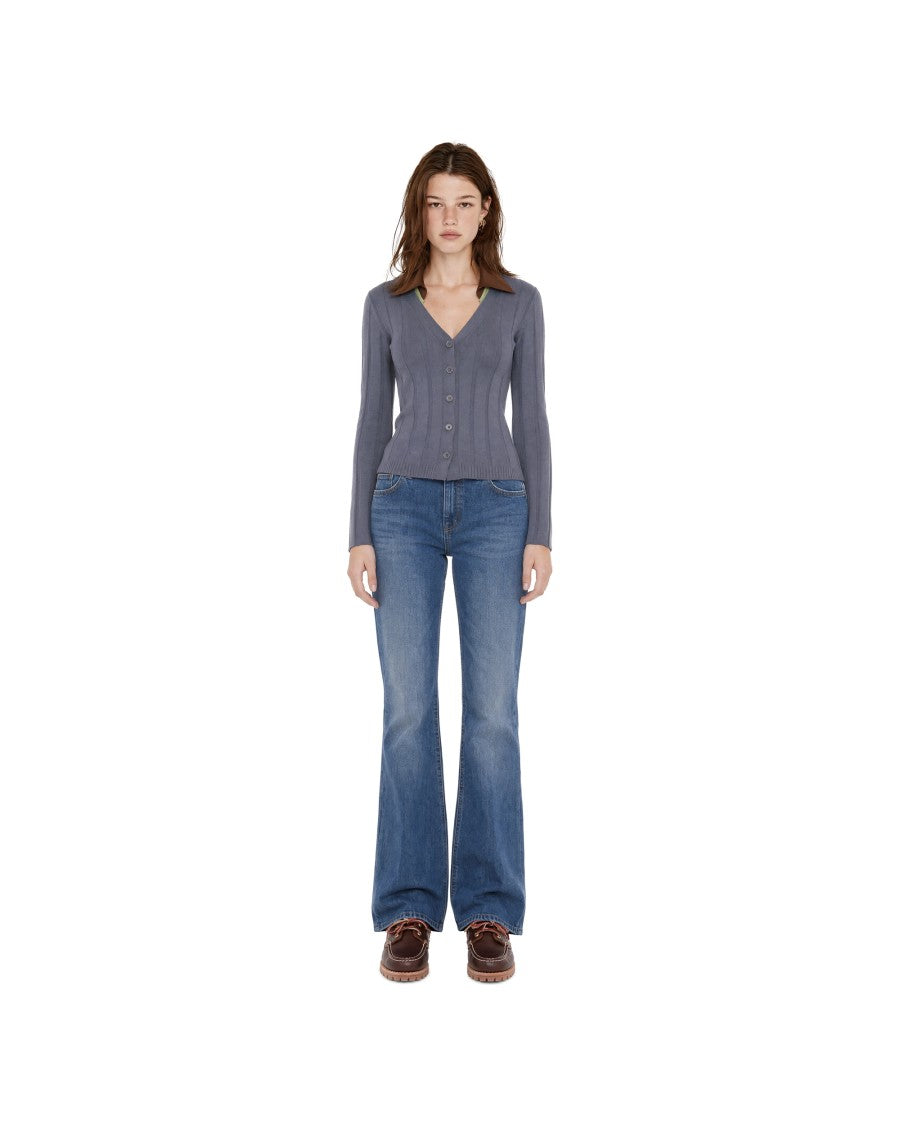 Patrizia Pepe Fitted Ribbed Knit Cardigan With Faux Leather Collar