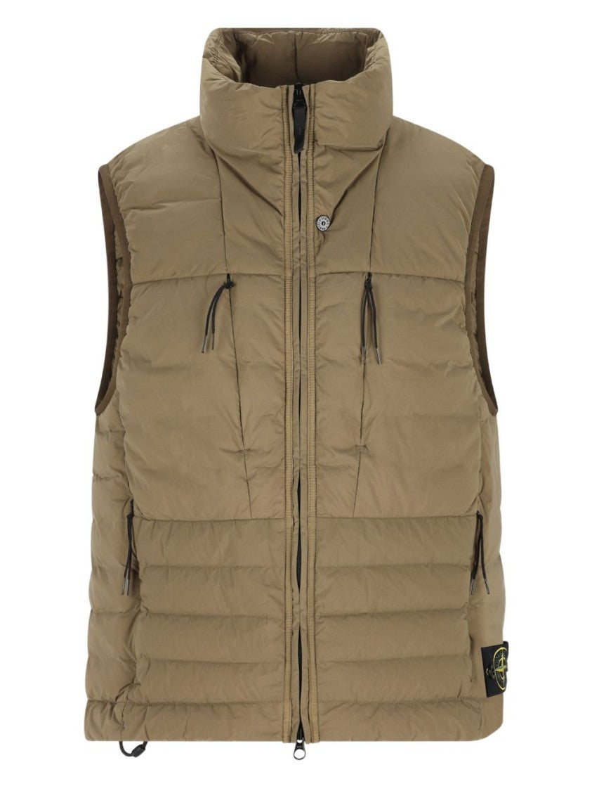 Stone Island Sleeveless Padded Green Knitwear With Zip Closure