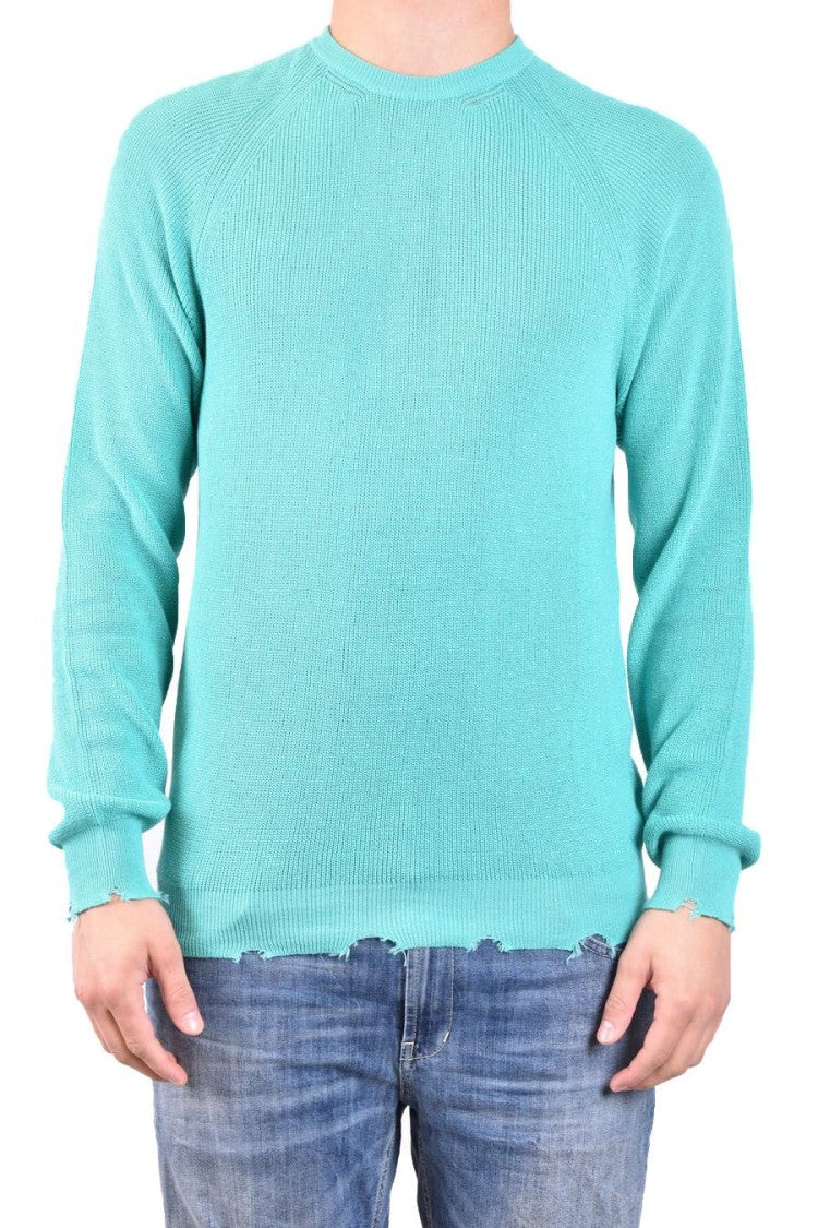 Laneus Ribbed Cotton Knit Sweater Distressed Finish