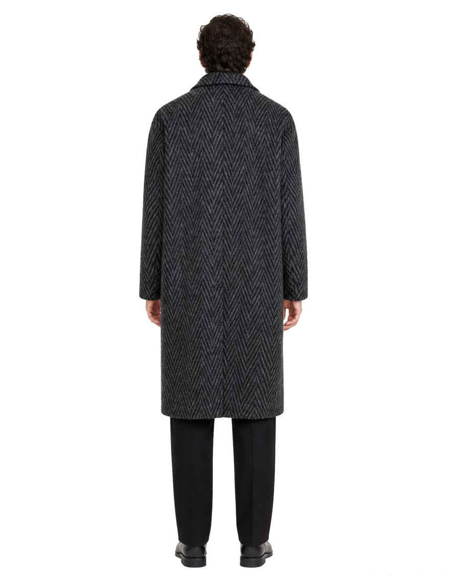 Hevo Grey Santa Cesarea Herringbone Wool-Blend Coat