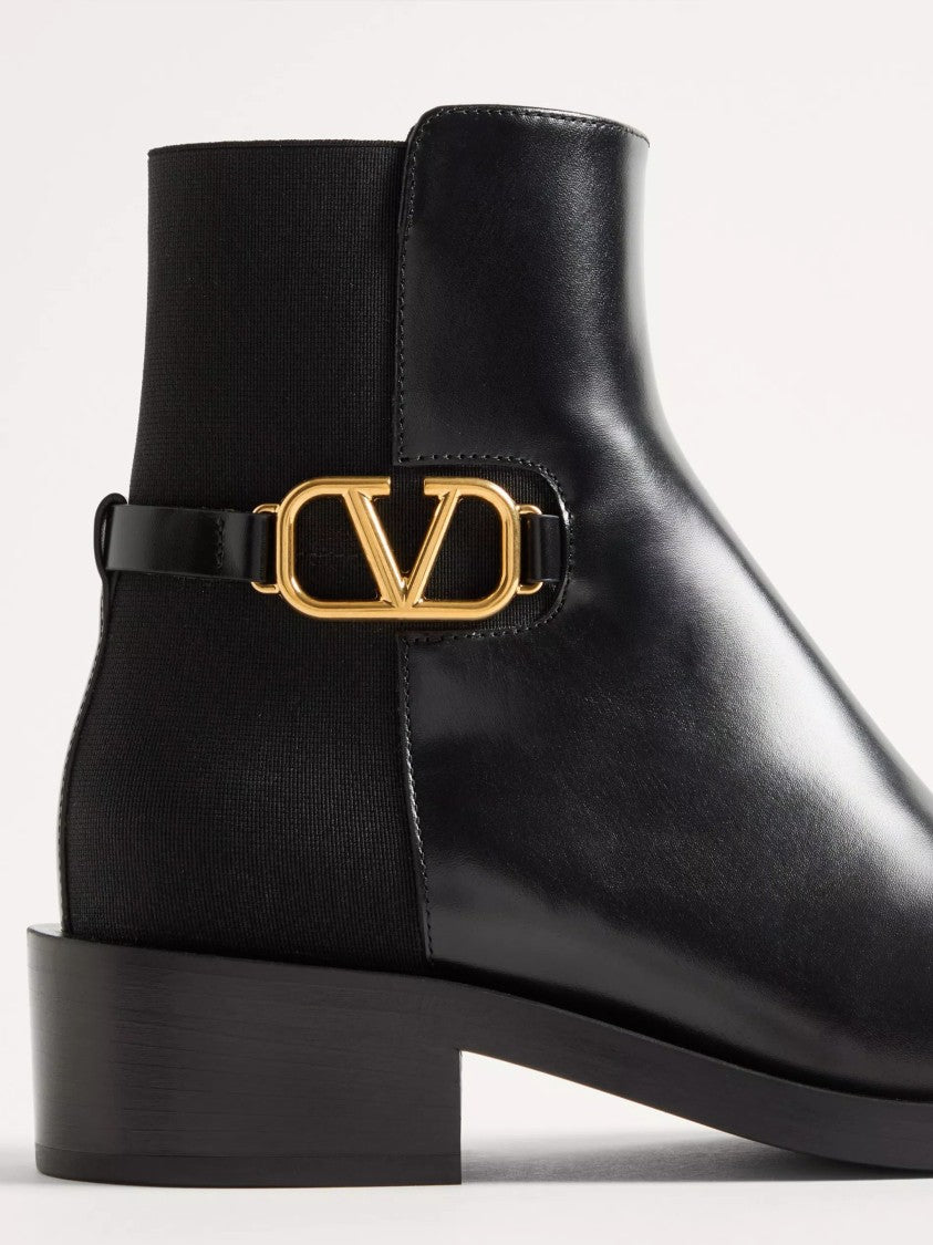Valentino Black Polished Leather Elastic Back Bootie