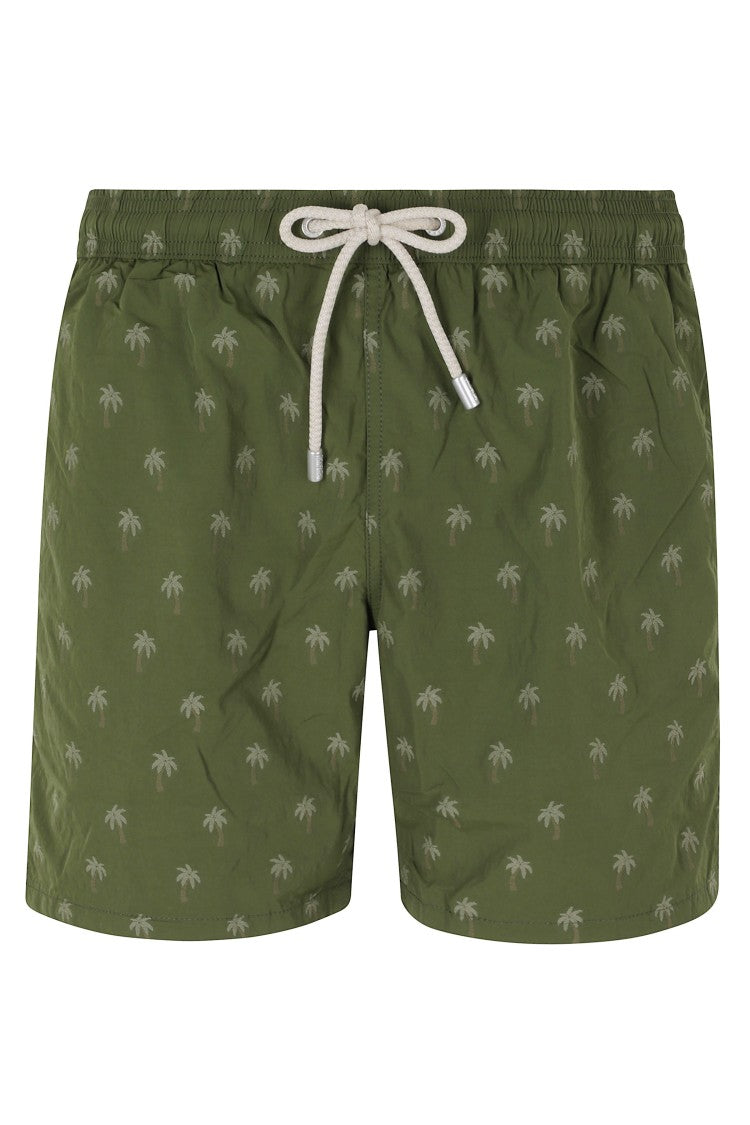 Mc2 Saint Barth Military Green Patmos Jacquard Palm Drawstring Polyester Swimsuit