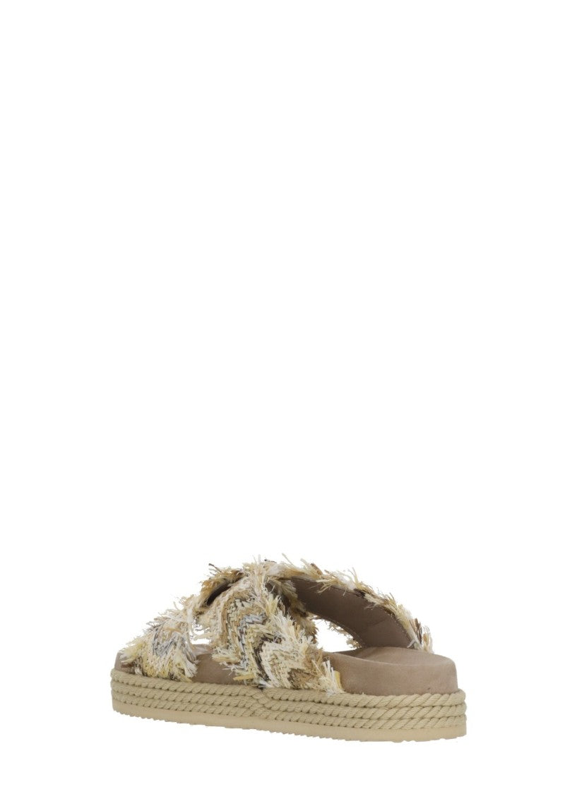 Mou Beige Criss-Cross Rafia Sandals