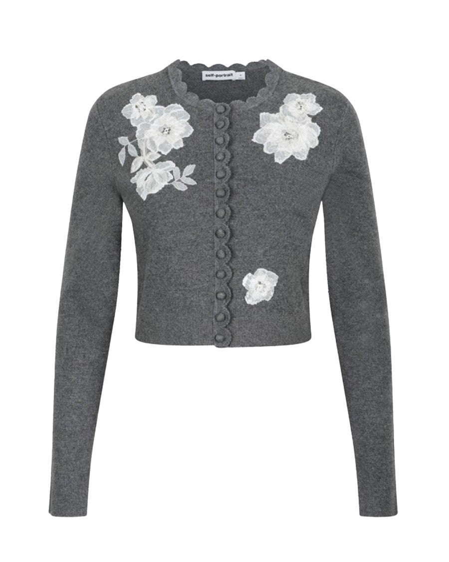 Self-Portrait Cropped Lace Wool-Blend Cardigan