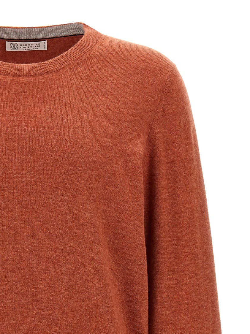 Brunello Cucinelli Orange Cashmere Sweater With Crew Neck