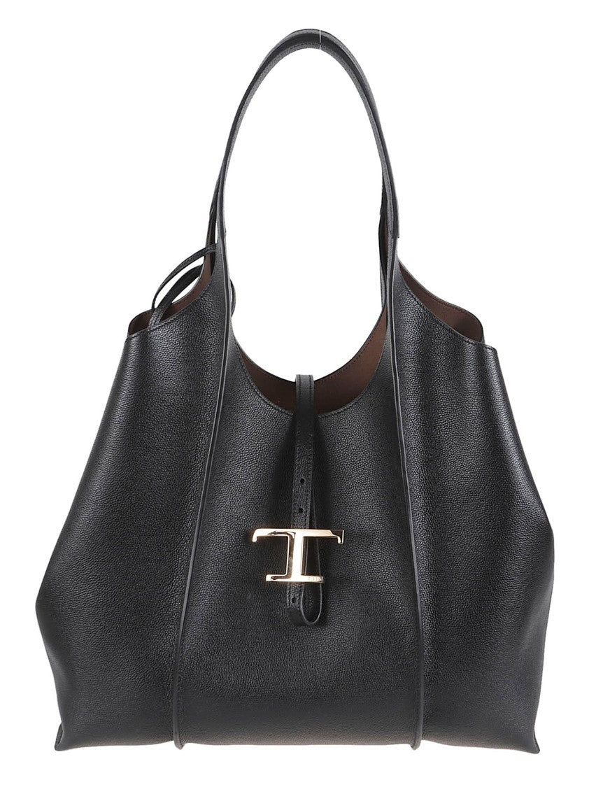 Tod's Structured Black Calfskin Leather Tote Bag