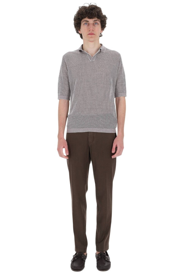 Ballantyne White Brown Textured Cotton-Linen Polo Shirt