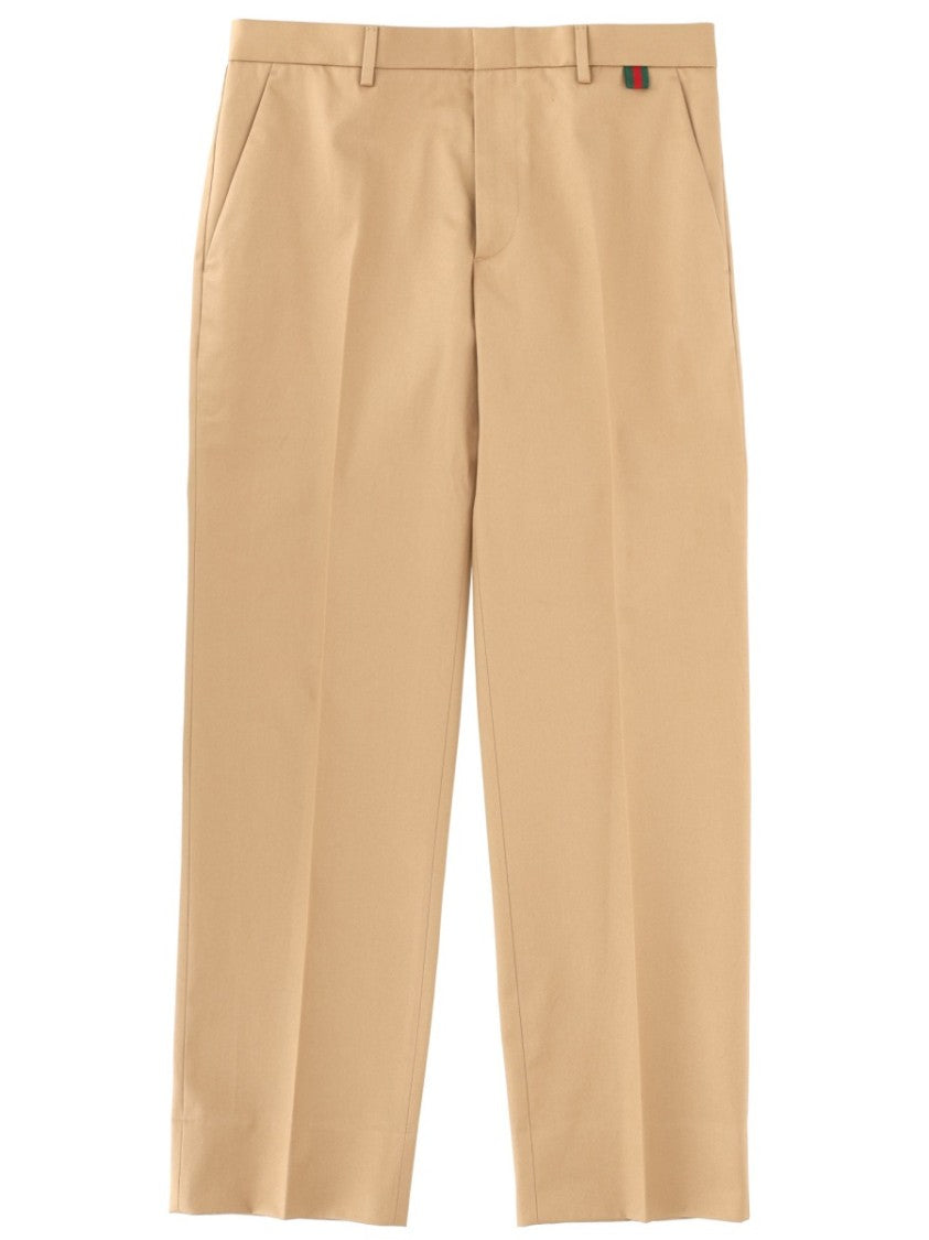 Gucci Brown Cotton Tailored Pants With Cropped Cut And Minimalist Design