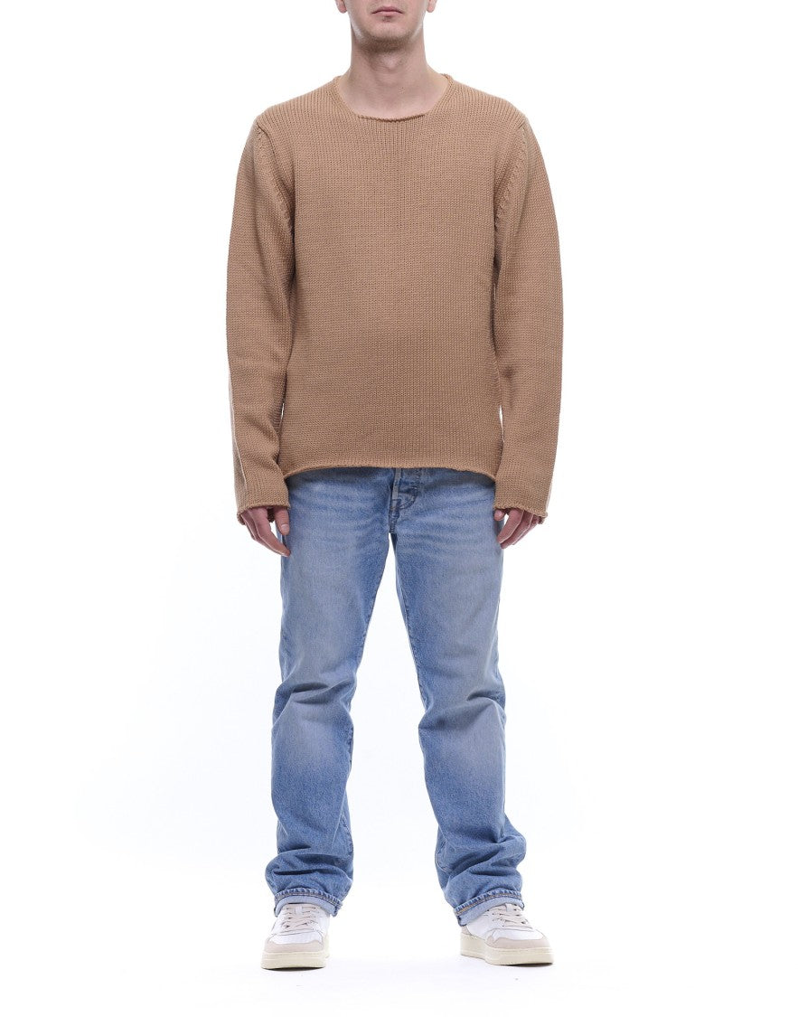 Fabrizio Del Carlo Textured Knit Beige Round Neck Sweater