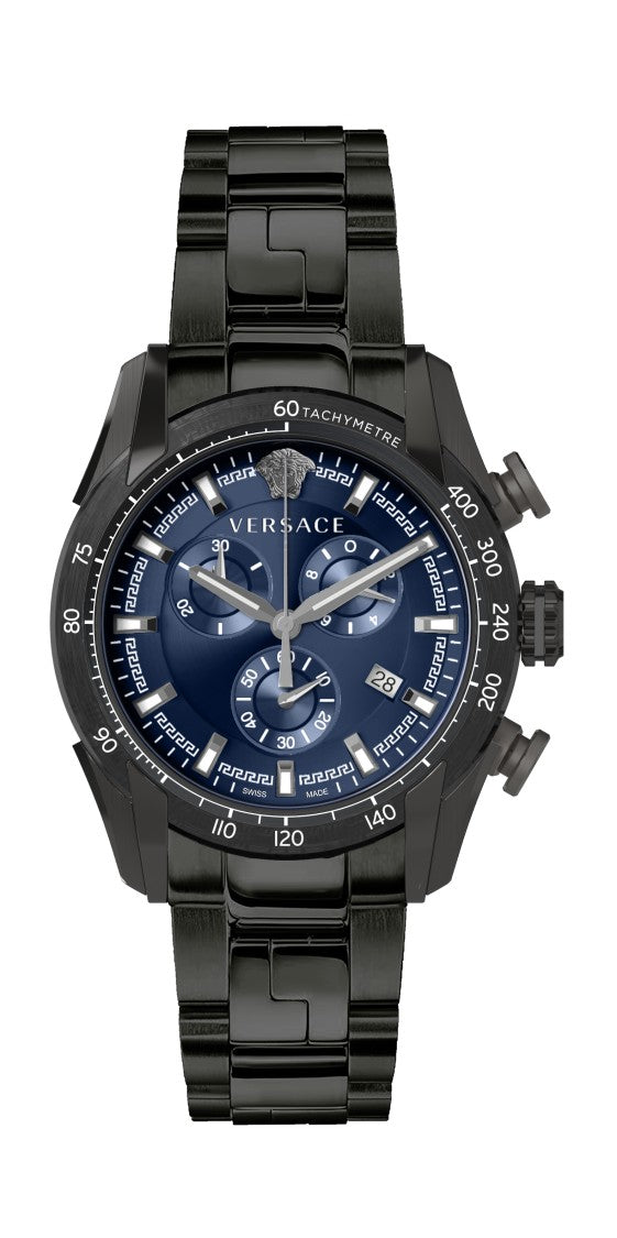 Versace V-Ray Chronograph Watch With Blue Dial And Steel Bracelet