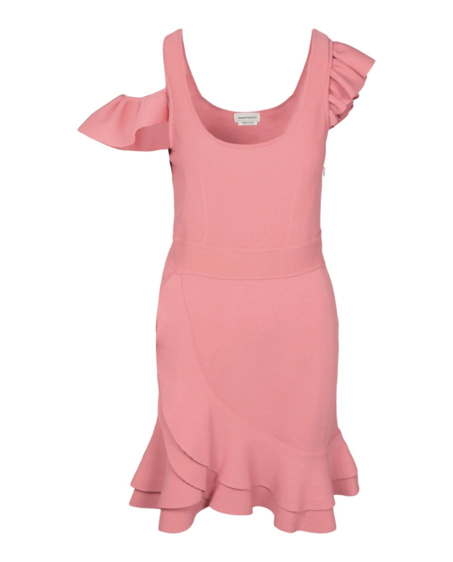 Alexander Mcqueen Compact Knit Mini Ruffle Dress With Unique Sleeve Details