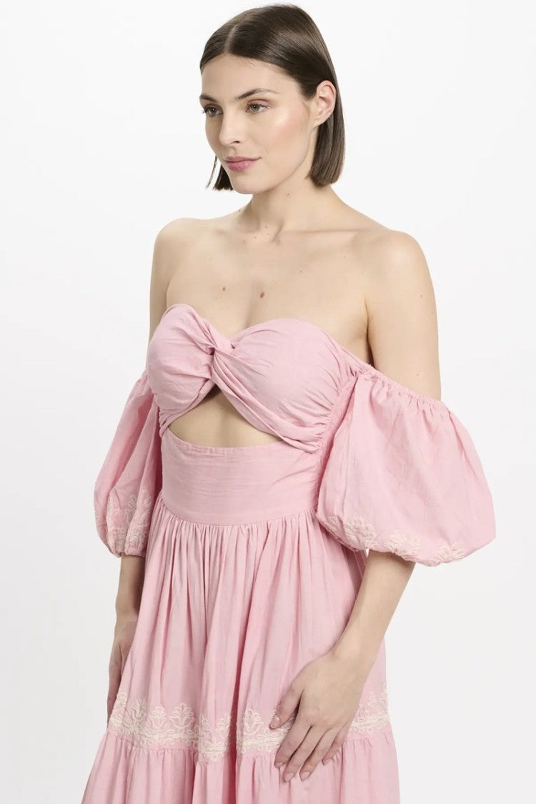 Miss June Long Dress Oxane Off-Shoulder In Embroidered Cotton