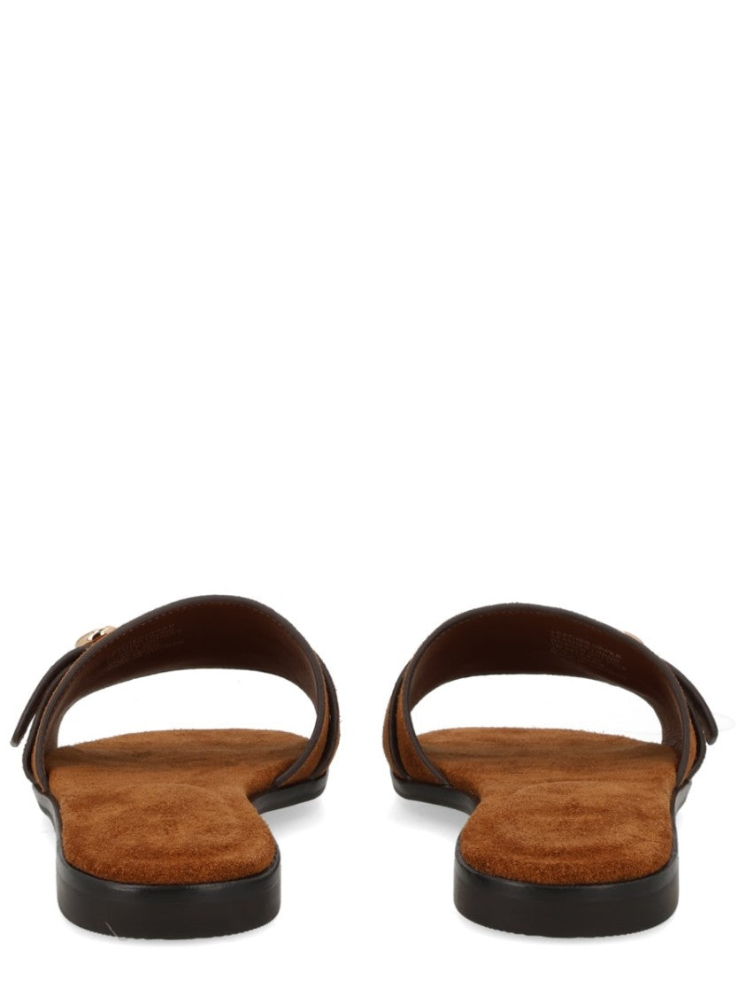 Tory Burch Warm Brown Suede Slide Sandals
