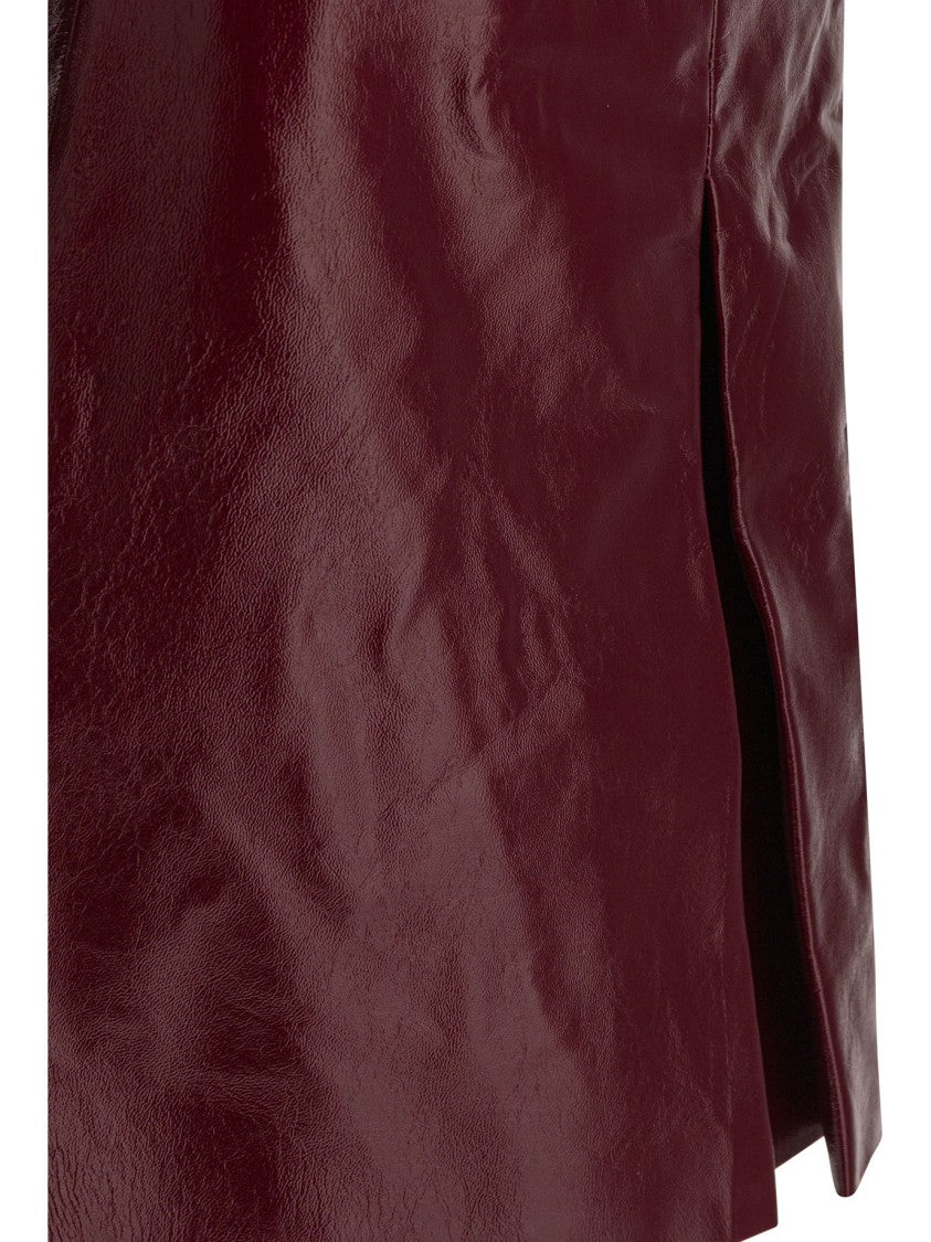 Self-Portrait Bordeaux Leather Mini Skirt With A-Line Silhouette