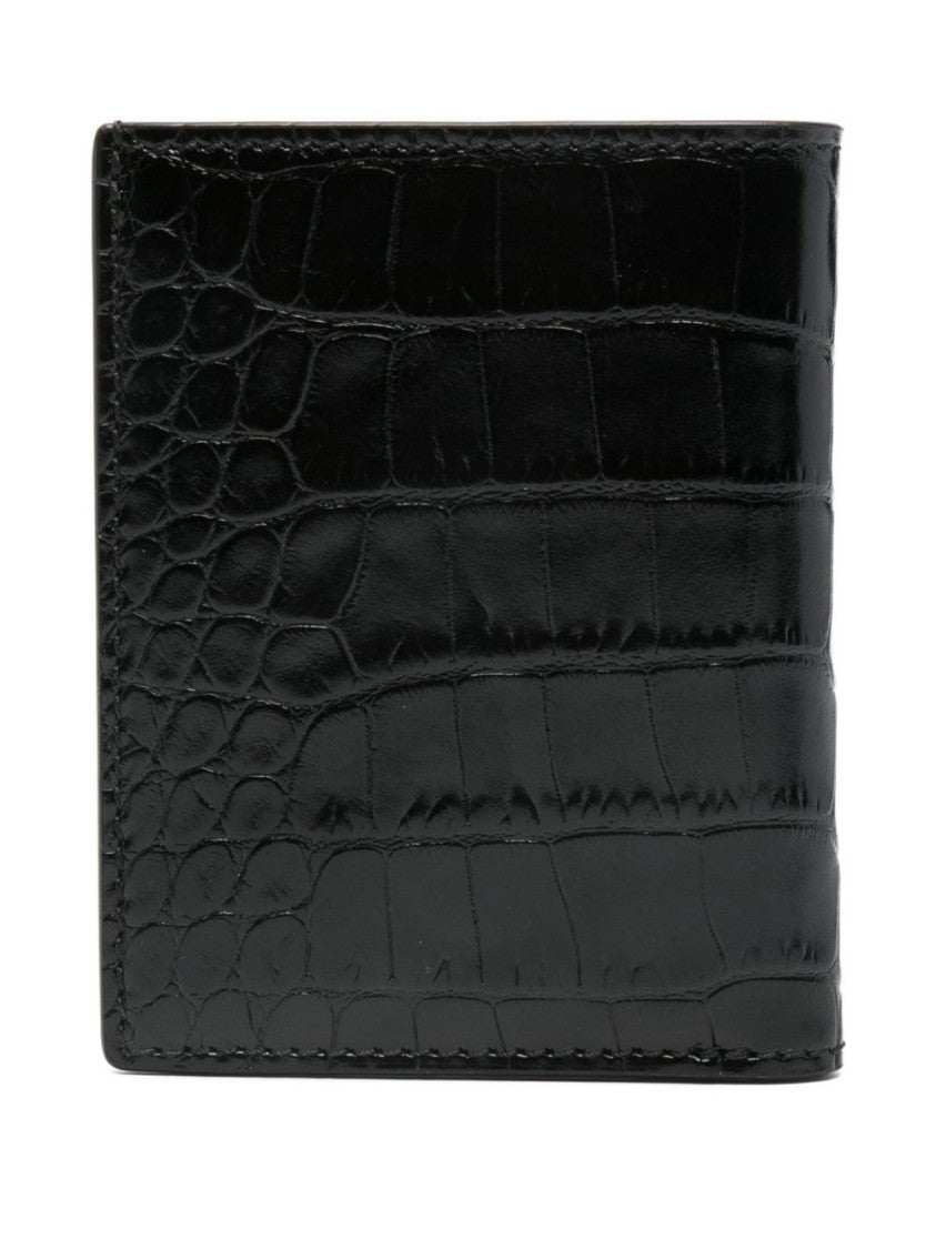 Tom Ford Card Holder In Shiny Crocodile Print Leather