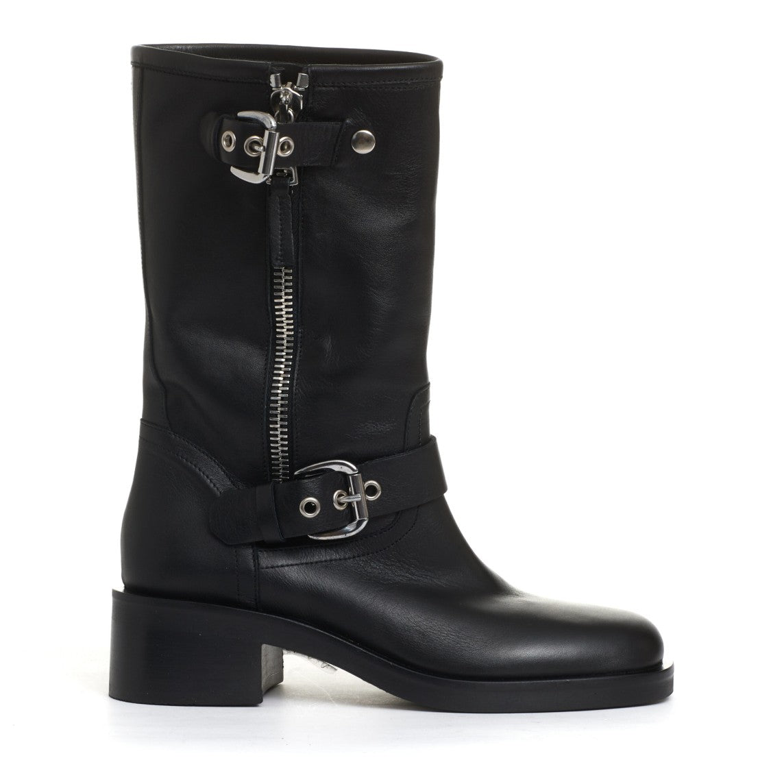 Strategia Biker Ankle Boots with Square Toe and Buckles