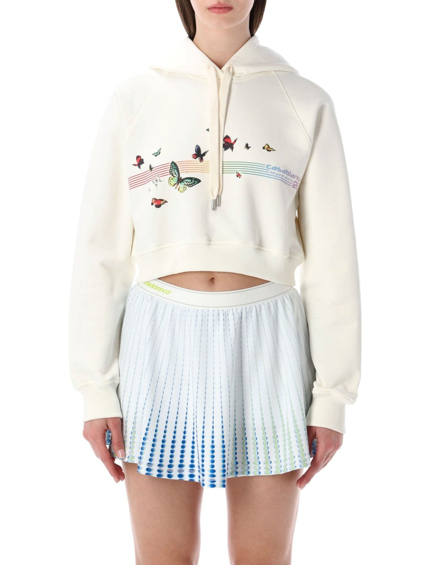 Casablanca Butterfly Cropped Cotton Hooded Sweatshirt