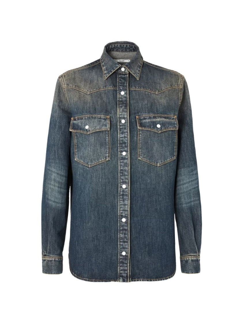 Fendi Snap Buttons Flap Pockets Denim Shirt