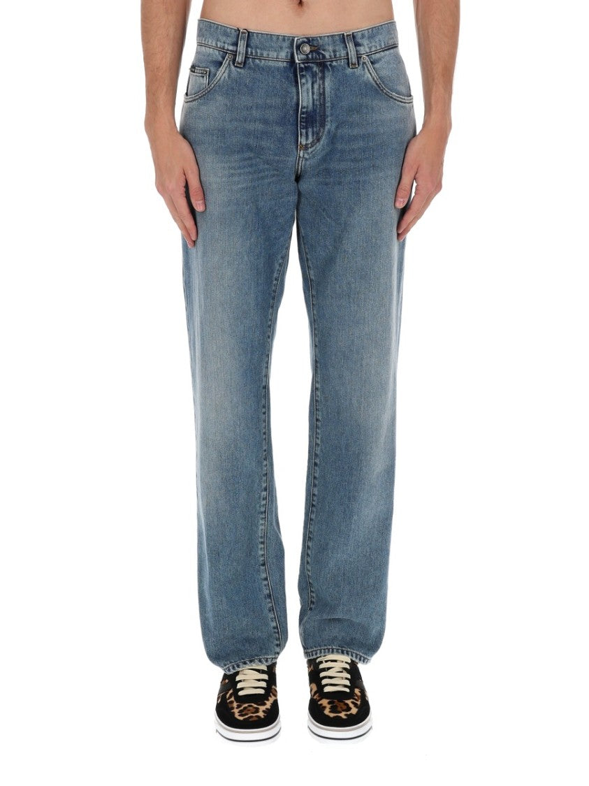Dolce & Gabbana Faded Wash Cotton Straight-Leg Jeans