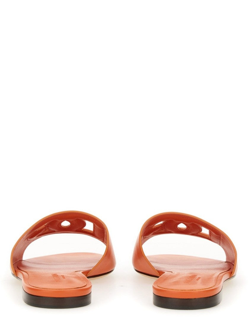 Dolce & Gabbana Open Toe Raised Logo Leather Slide Sandals