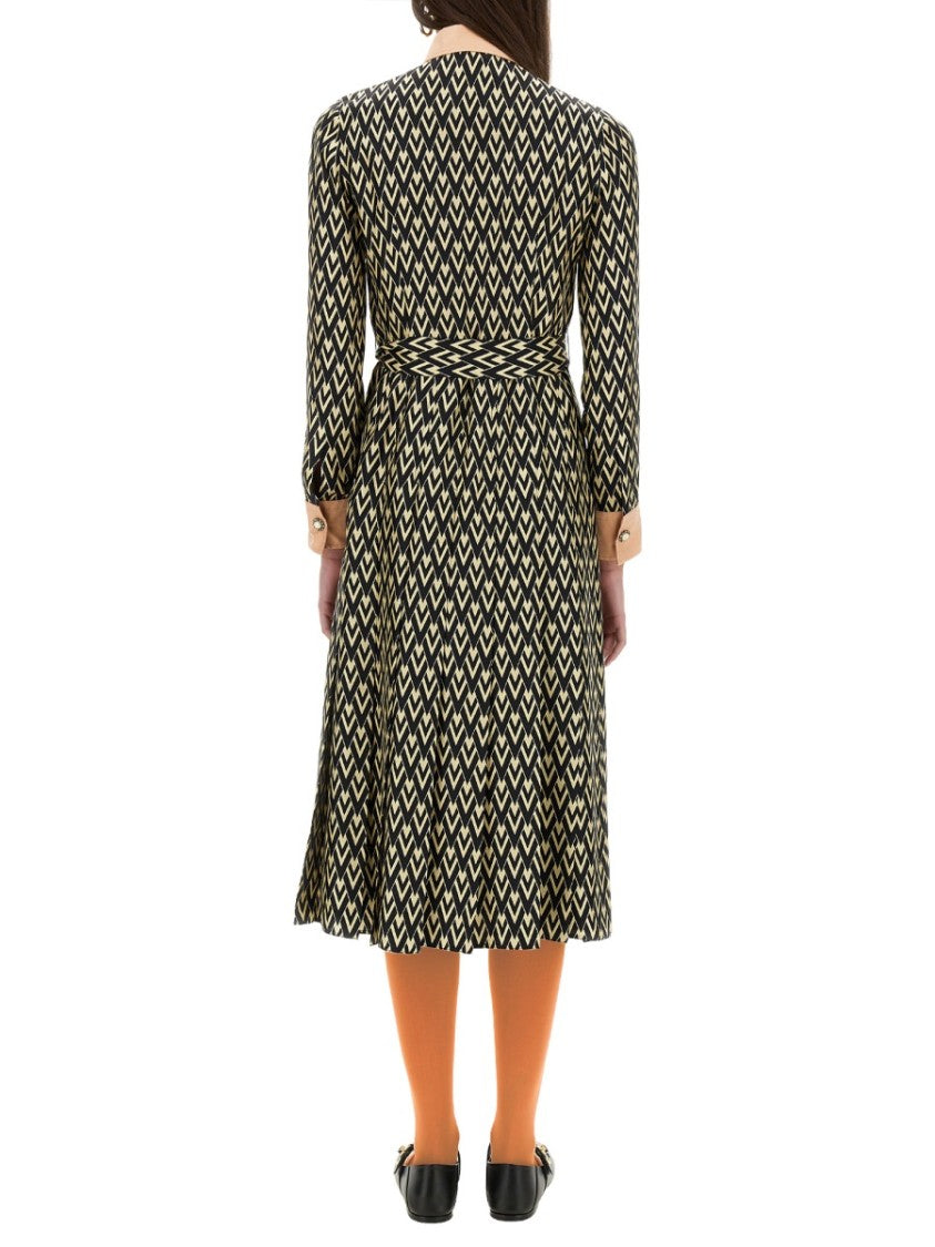 Valentino "Toute La V" Twill Midi Dress