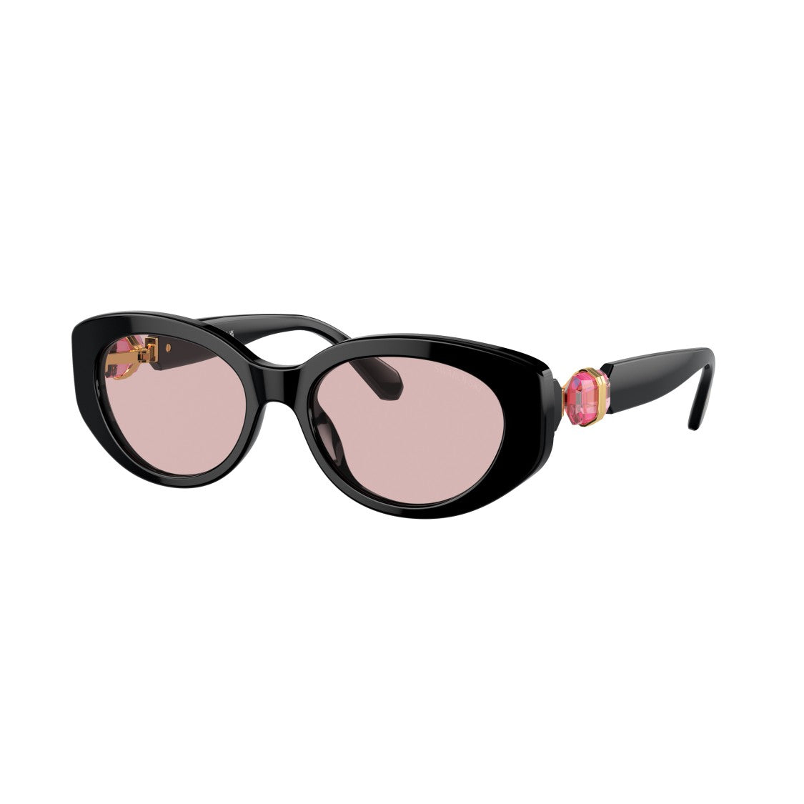 Swarovski 0Sk6002 Oversized Black Acetate Sunglasses With Pink Crystal Accents